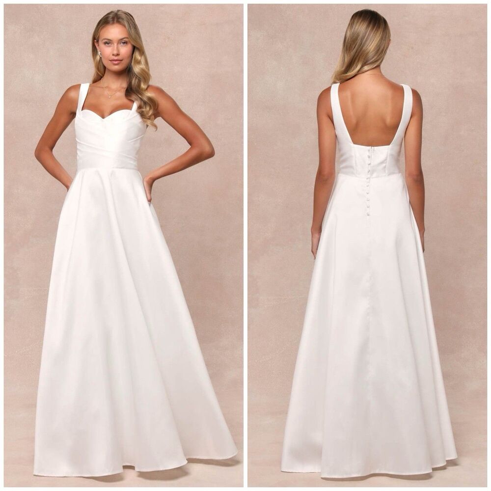 Lulus Modern Affection Maxi Dress Women's M White Taffeta Pleated NWT
